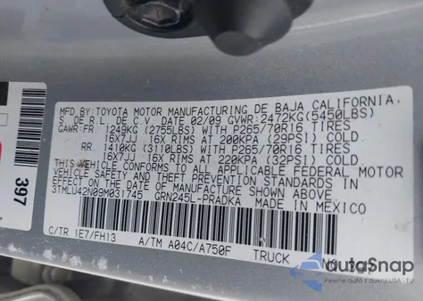 2009 Toyota Tacoma Double Cab z USA, uszkodzony, nr VIN 3TMLU42N09M031745